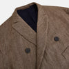 View 2 of product The Henley Pinecone Blazer in Linen by Turnbull & Asser UK features a brown double-breasted design with six black buttons, notch lapels, and three front pockets—ideal for effortless British summer dressing—shown against a plain white background.