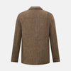 View 3 of product The Henley Pinecone Blazer in Linen by Turnbull & Asser UK features a brown double-breasted design with six black buttons, notch lapels, and three front pockets—ideal for effortless British summer dressing—shown against a plain white background.