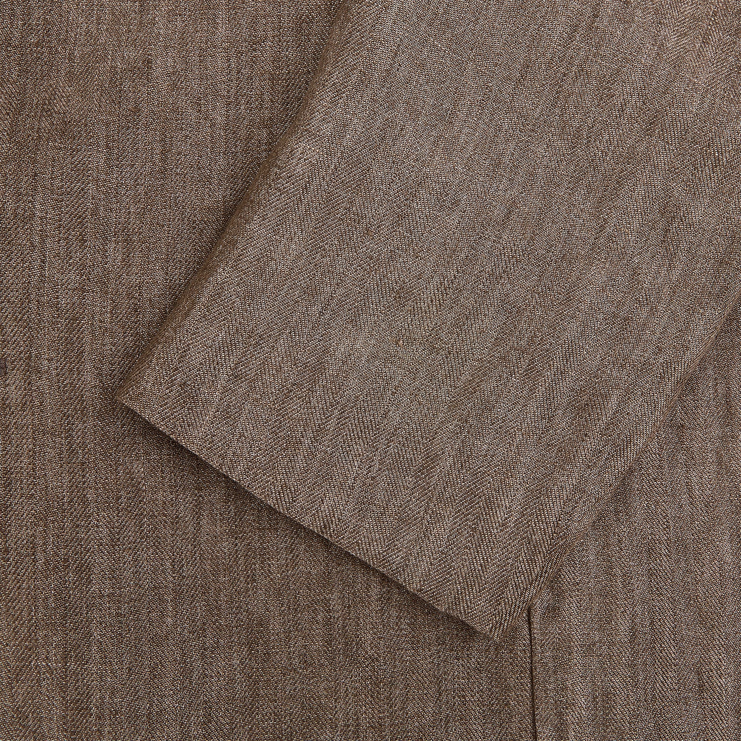 View 4 of product The Henley Pinecone Blazer in Linen by Turnbull & Asser UK features a brown double-breasted design with six black buttons, notch lapels, and three front pockets—ideal for effortless British summer dressing—shown against a plain white background.