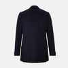 View 3 of product Turnbull & Asser UK Navy Single Breasted Classic Blazer in Wool Gabardine, a navy gabardine single-breasted blazer with two gold-tone buttons and a chest pocket, showcasing classic tailoring.
