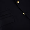 View 5 of product Turnbull & Asser UK Navy Single Breasted Classic Blazer in Wool Gabardine, a navy gabardine single-breasted blazer with two gold-tone buttons and a chest pocket, showcasing classic tailoring.