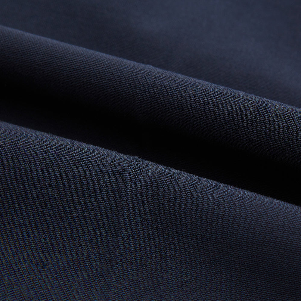 Turnbull & Asser Navy George Trousers in a cotton blend with a single pleat, button and zipper closure, belt loops, and crease detailing down each leg, shown on a plain white background.