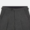 View 2 of product Turnbull & Asser Grey Henry Trousers—luxurious wool-cashmere blend with button and zipper closure, front pleats, side pockets, and straight legs—shown on a white background.