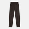 View 5 of product Turnbull & Asser Brown Henry Trousers in a tailored fit, crafted from a luxurious wool-cashmere blend with straight legs, front pleats, side pockets, and button closure, shown laid flat on a white background.