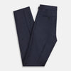 View 4 of product Turnbull & Asser’s Dark Blue Henry Trousers in a wool-cashmere blend feature a button closure, front pleats, and side pockets, shown laid flat on a white background.
