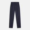View 1 of product Turnbull & Asser’s Dark Blue Henry Trousers in a wool-cashmere blend feature a button closure, front pleats, and side pockets, shown laid flat on a white background.