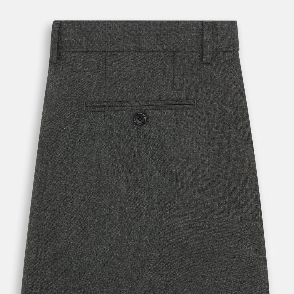 A pair of Turnbull & Asser Grey Rupert Trousers in tailored wool, with belt loops, button closure, and straight legs, displayed against a plain white background.