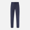 View 1 of product Turnbull & Asser Navy and Brown Check Rupert Trousers with button and zipper closure, belt loops, straight-leg fit, pressed front creases, and a subtle check pattern in a wool-cashmere blend. Shown on a plain white background.