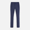 View 1 of product Turnbull & Asser Navy George Trousers in a cotton blend with a single pleat, button and zipper closure, belt loops, and crease detailing down each leg, shown on a plain white background.