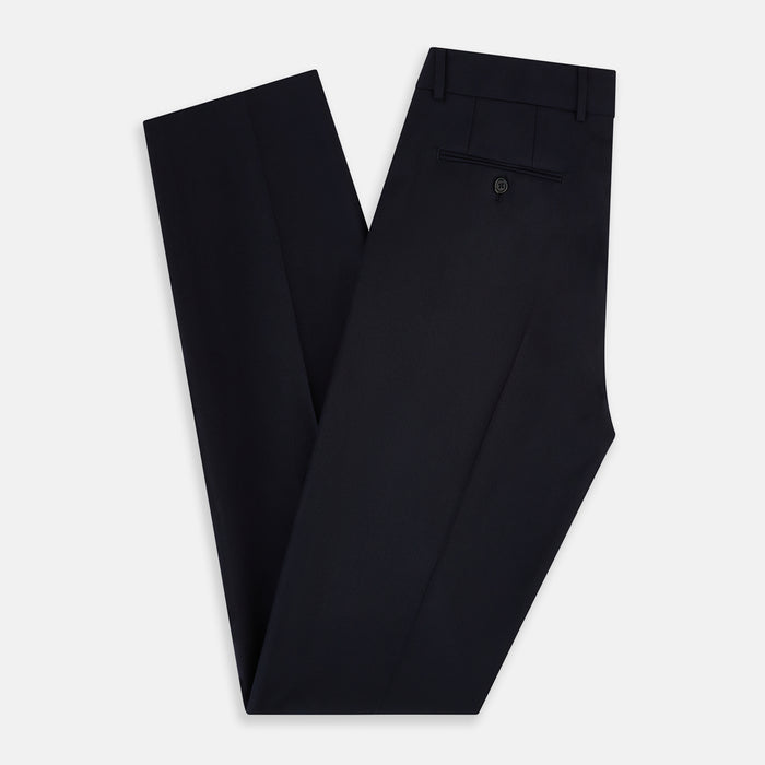 Edward Navy Pleated Trousers in Wool Gabardine Image 5