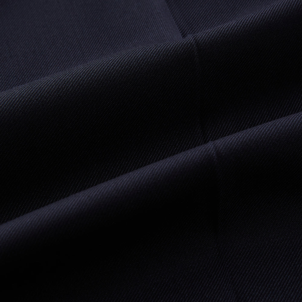 Turnbull & Asser UK Edward Navy Pleated Trousers in Wool Gabardine featuring a button closure, pleated front, and sharp pressed creases.