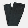 View 5 of product Turnbull & Asser Dark Green Corduroy Edward Trousers feature a button and zip closure, front pleats, and straight legs for gentlemen, shown on a plain white background.