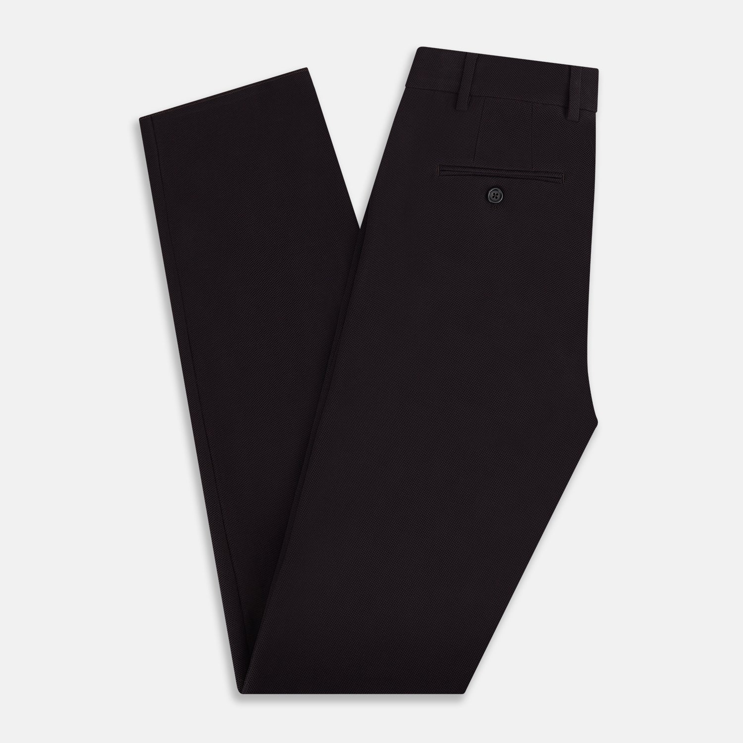 View 6 of product The Turnbull & Asser UK Dark Chocolate William Trousers are straight-leg dress pants with subtle pleats, belt loops, and a waistband, showcased against a plain white background.