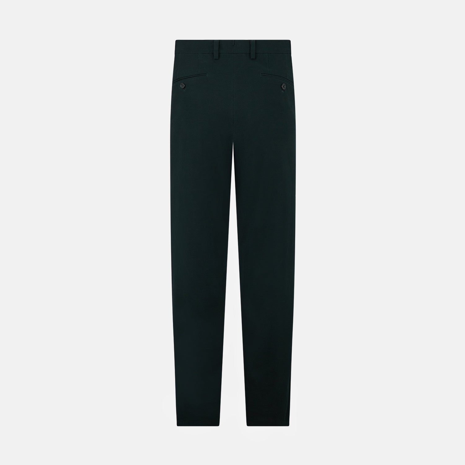 View 3 of product The Forest Green William Trousers by Turnbull & Asser UK are straight-leg, pleated trousers with belt loops and side pockets, displayed on a plain white background.