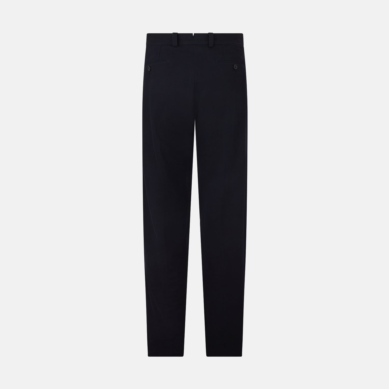 View 3 of product Turnbull & Asser Navy Knitted London Trousers feature a high waist, pleated tailoring, and a straight leg fit, displayed against a plain white background.