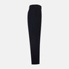 View 4 of product Turnbull & Asser Navy Knitted London Trousers feature a high waist, pleated tailoring, and a straight leg fit, displayed against a plain white background.