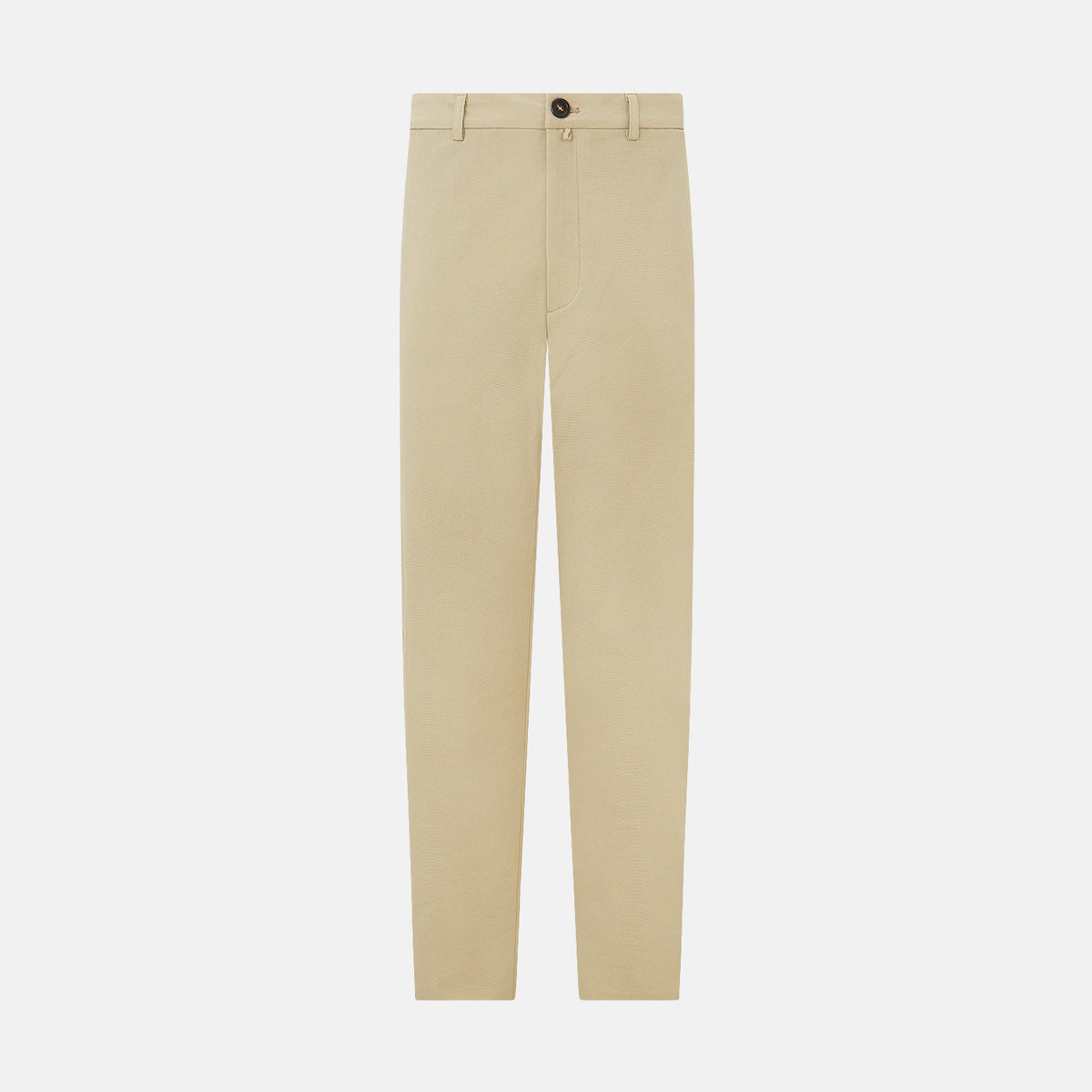 View 1 of product Amberley Sand Trousers in Cotton by Turnbull & Asser UK, featuring a straight-leg silhouette in beige cotton canvas with a button and zip closure, displayed against a plain white background.