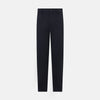 View 1 of product A pair of navy, straight-leg Amberley trousers in cotton by Turnbull & Asser UK, featuring belt loops, a button closure, and a zip fly in the classic Windsor style, displayed on a plain white background.