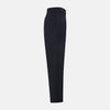View 5 of product A pair of navy, straight-leg Amberley trousers in cotton by Turnbull & Asser UK, featuring belt loops, a button closure, and a zip fly in the classic Windsor style, displayed on a plain white background.