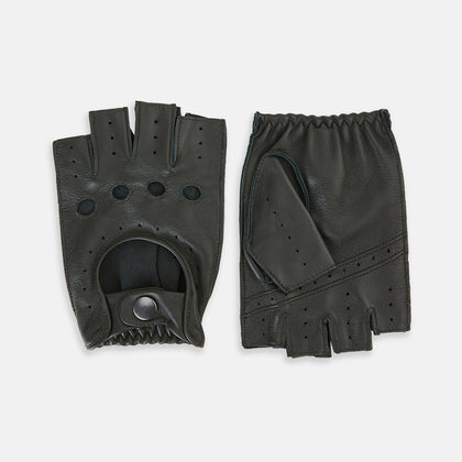Forest Green Fingerless Driving Gloves in Leather