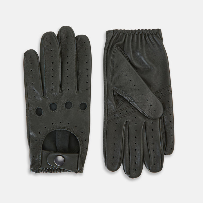 Forest Green Driving Gloves in Leather Image 3
