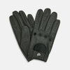 View 2 of product A pair of forest green leather unlined driving gloves from Turnbull & Asser UK, featuring perforated knuckles and backs, snap closures, and visible stitching, displayed flat on a white background. These gloves offer flexibility and comfort for an exceptional driving experience.