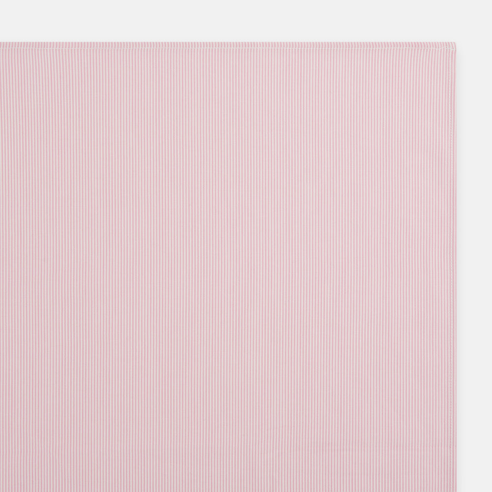 The Turnbull & Asser Pink Pencil Stripe Handkerchief, crafted from soft cotton, is neatly folded and displayed on a white background—a sophisticated formal accessory for any occasion.