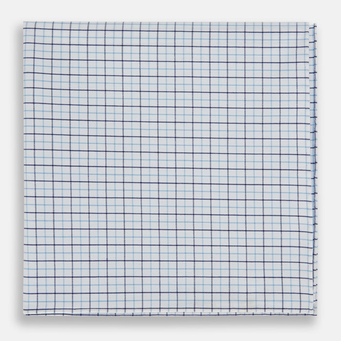 Hand Rolled Blue Double Graph Check Handkerchief