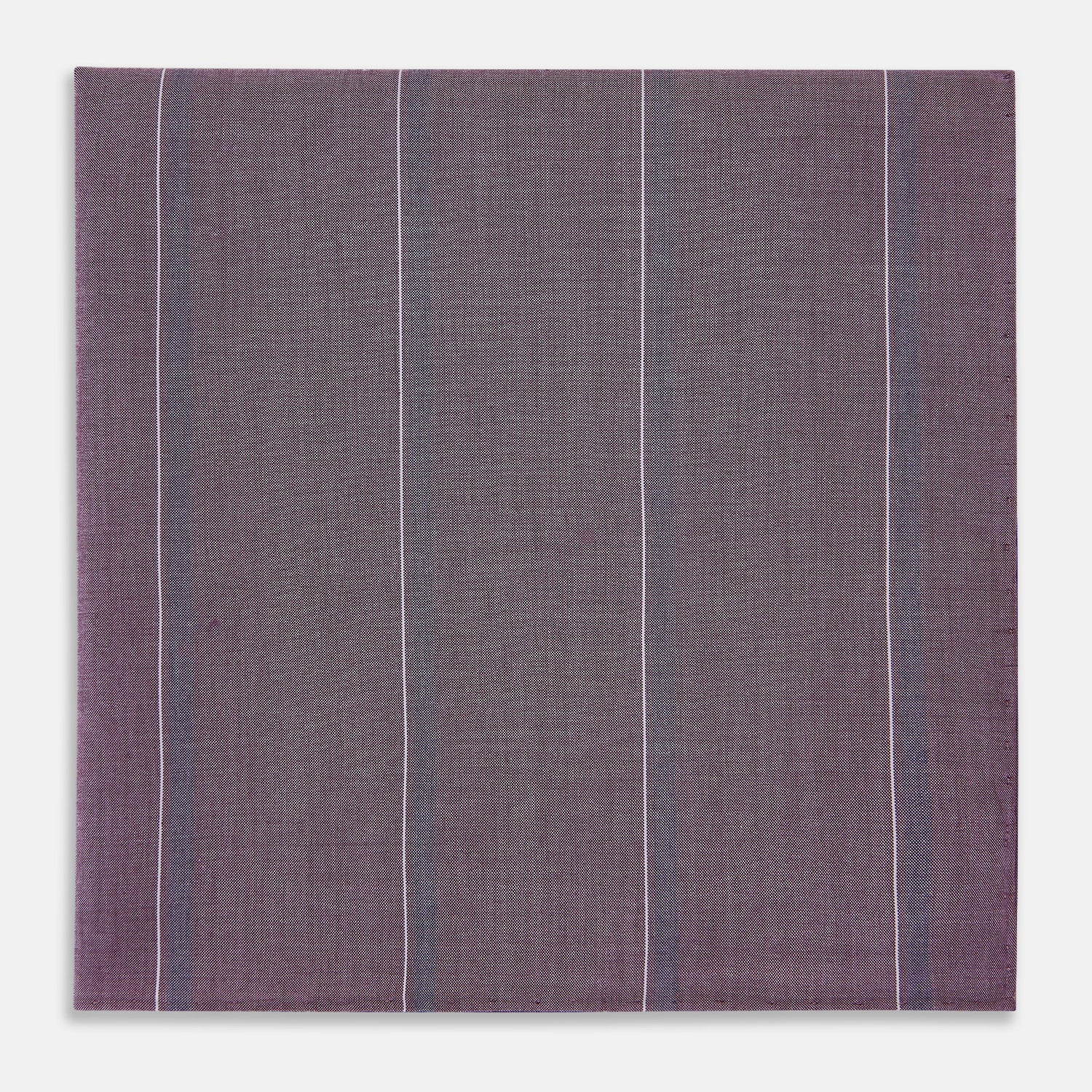 View 1 of product The Porto Red Track Stripe Hand-Rolled Handkerchief by Turnbull & Asser UK is a square piece of fabric in a rich red hue, featuring thin, evenly spaced vertical stripes and a subtle woven texture, expertly crafted in England with hand-rolled edges for a refined finish.