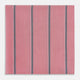 The Turnbull & Asser UK Coral Pink Track Stripe Hand-Rolled Handkerchief is a square accessory featuring evenly spaced dark gray and white vertical stripes on a coral pink background. Expertly crafted in England, it boasts elegant hand-rolled edges and is displayed against a plain white background.