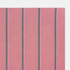 View 2 of product The Turnbull & Asser UK Coral Pink Track Stripe Hand-Rolled Handkerchief is a square accessory featuring evenly spaced dark gray and white vertical stripes on a coral pink background. Expertly crafted in England, it boasts elegant hand-rolled edges and is displayed against a plain white background.