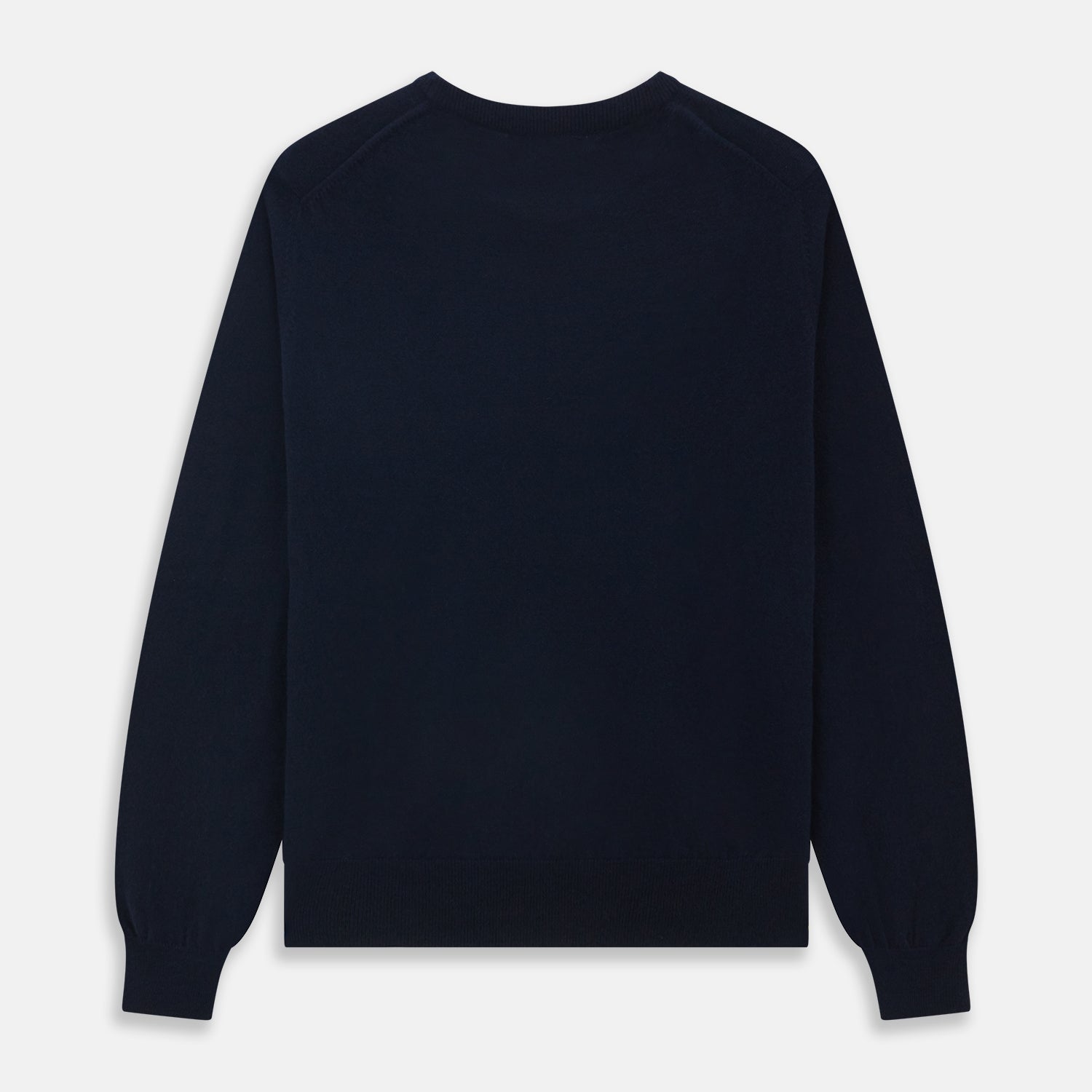 View 4 of product A luxurious navy crew neck cashmere jumper by Turnbull & Asser is laid flat on a white background, evoking timeless Scottish cashmere craftsmanship.
