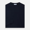 View 3 of product A luxurious navy crew neck cashmere jumper by Turnbull & Asser is laid flat on a white background, evoking timeless Scottish cashmere craftsmanship.
