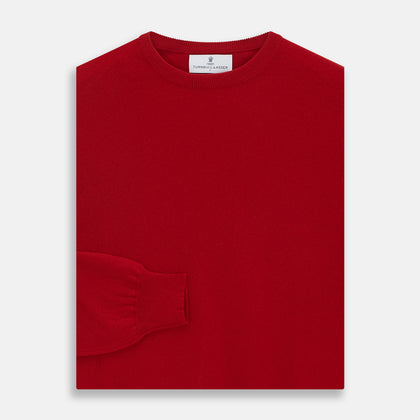 Deep Red Crew Neck Cashmere Jumper Image 2