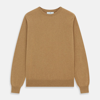 Camel Crew Neck Merino Wool Jumper