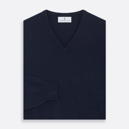 Navy V-Neck Cashmere Jumper Image 2