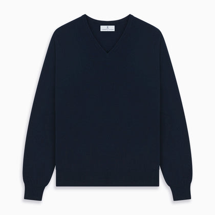 Navy V-Neck Cashmere Jumper Image 4
