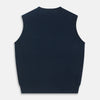 View 3 of product A neatly folded Turnbull & Asser Navy V-Neck Cashmere Slipover is displayed on a plain white background, its inner neckline label visible.