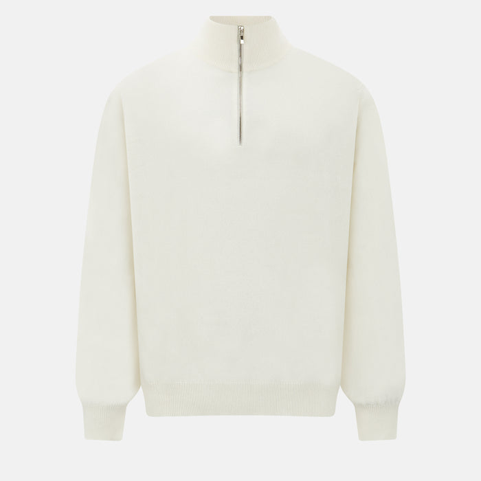 KNITWEAR, HALF ZIP, CASHMERE, CREAM