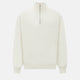 The Turnbull & Asser UK Cream Cashmere Half-Zip Jumper features long sleeves, a high collar, and a front half-zip closure, shown here in ivory on a white background.