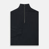 View 3 of product The Turnbull & Asser Charcoal Half-Zip Cashmere Jumper features long sleeves, a high collar, and a zip closure from the collar down the chest. Displayed flat with sleeves extended, it is crafted in dark charcoal grey cashmere.