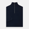 View 3 of product The Turnbull & Asser Navy Half-Zip Cashmere Jumper features a high collar and silver quarter-zip closure, shown flat on a white background.