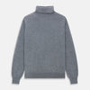 View 1 of product The Turnbull & Asser Kylian Flannel Grey Roll Neck Jumper features long sleeves, ribbed cuffs and hem—ideal for autumn layering. Laid flat on a white background.