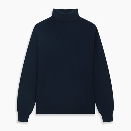 Navy Cashmere Roll Neck Jumper Image 4