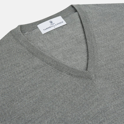 Grey V-Neck Merino Wool Jumper