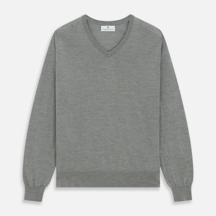 Grey V-Neck Merino Wool Jumper