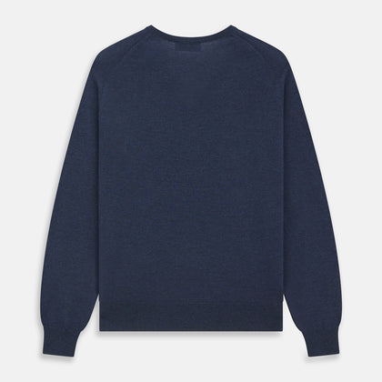 Blue V-Neck Merino Wool Jumper Image 3