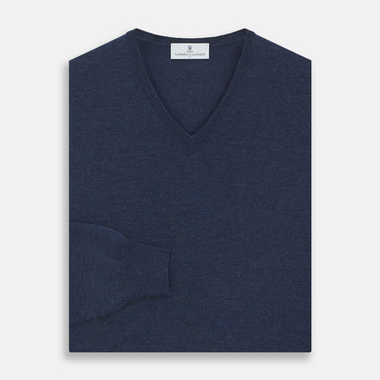 Blue V-Neck Merino Wool Jumper Image 2