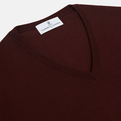 Wine V-Neck Merino Wool Jumper