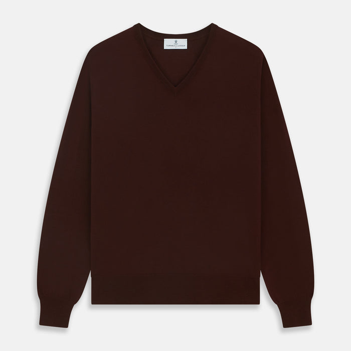 Wine V-Neck Merino Wool Jumper